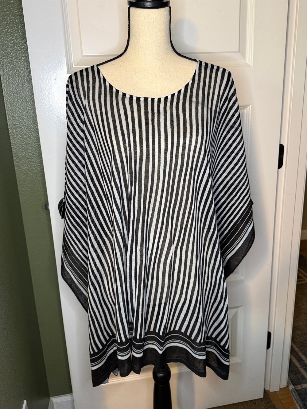 Tommy Bahama Black & White Striped Poncho Top